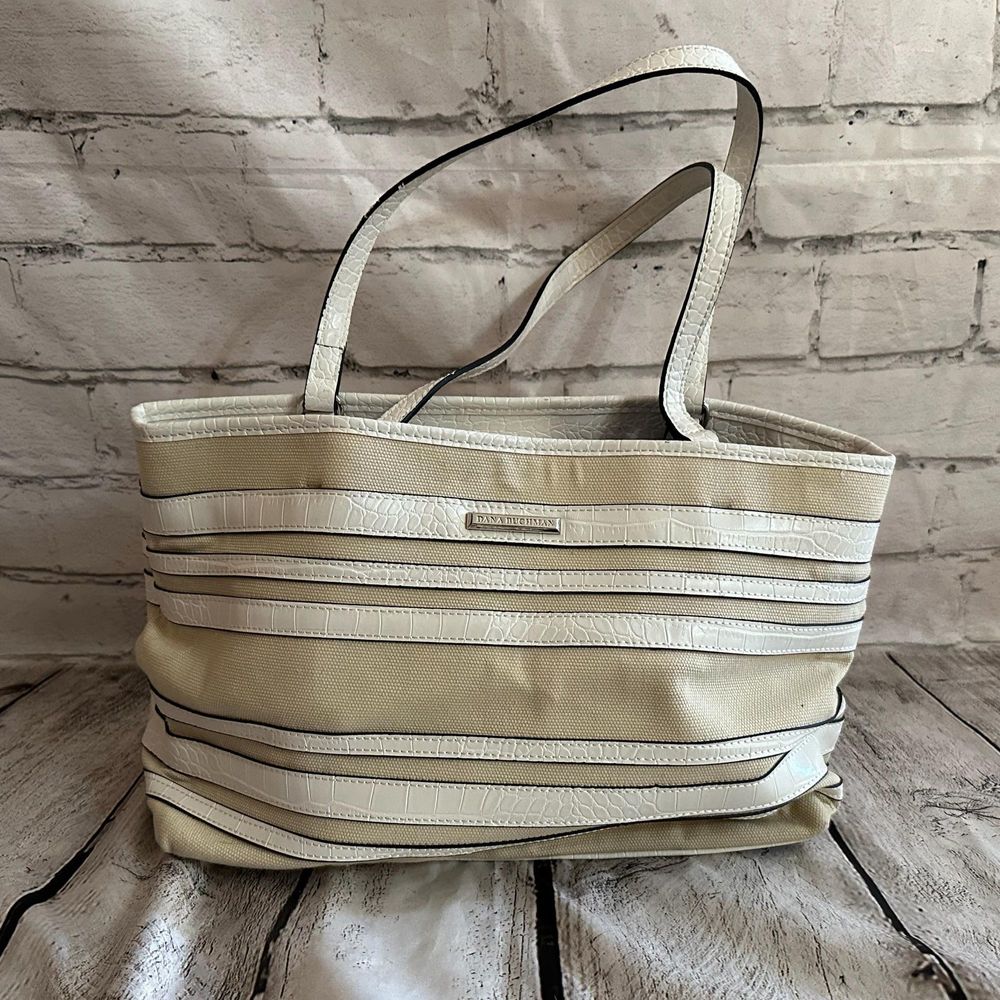 Dana Buchman Beige and White Tote Bag, Pre-owned